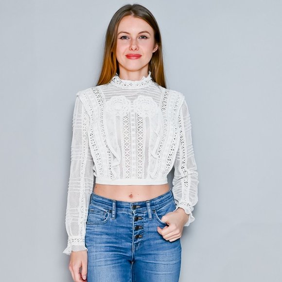 FOR LOVE & LEMONS Lace Crochet Long Sleeve Top - Picture 7 of 10